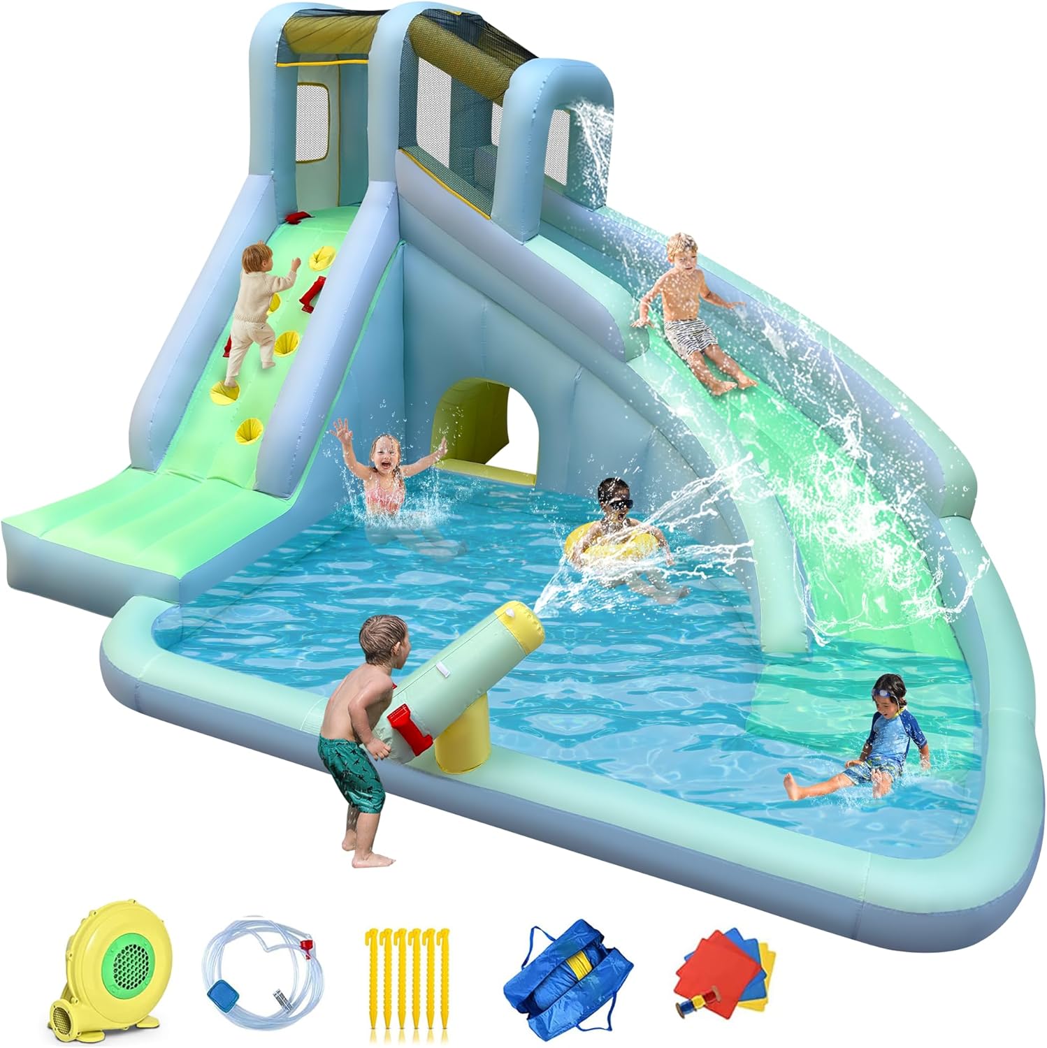 Kids Outdoor Bounce House - Parco Acquatico Gonfiabile 6-in-1 per Bambini,