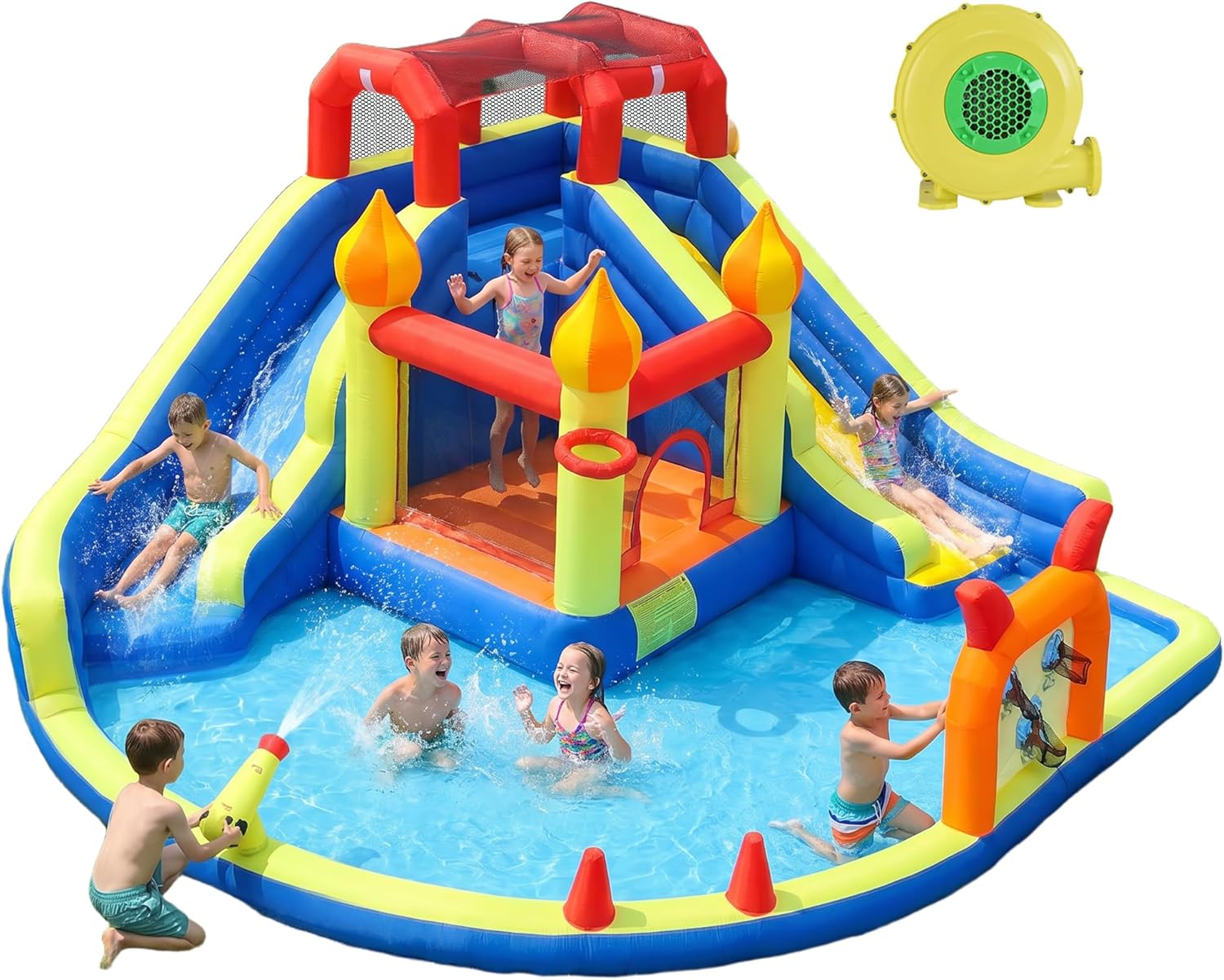 Kids Outdoor House With Slide - Castello Gonfiabile per Bambini con Due
