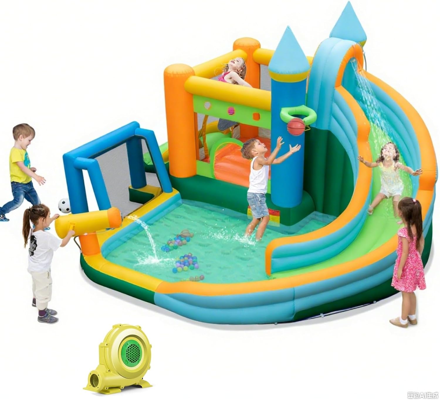 Kids Outdoor Bounce House - Scivolo Acquatico Gonfiabile 9-in-1 per Bambini