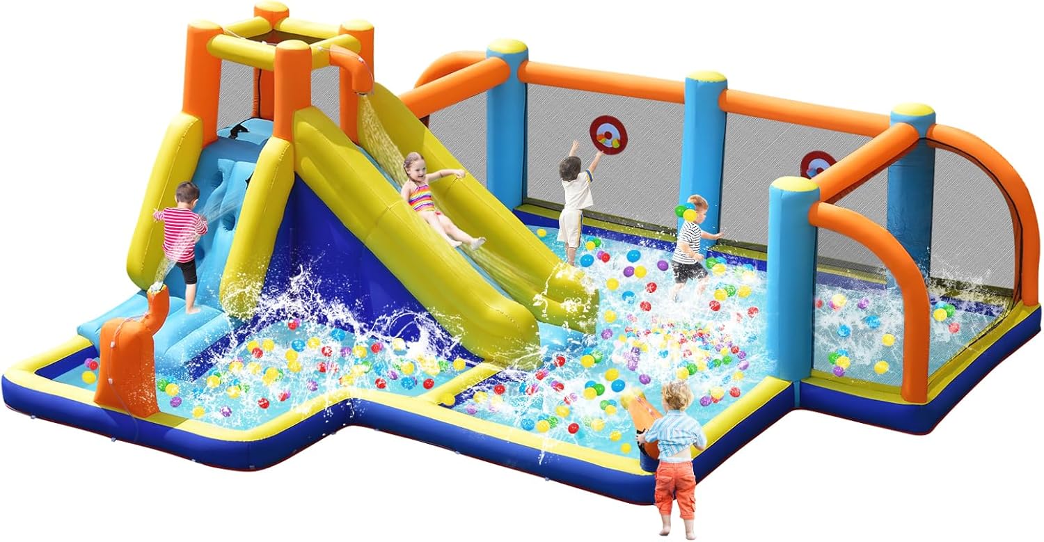 Kids Outdoor Bounce House - Scivolo d'Acqua Gonfiabile Gigante con Porte