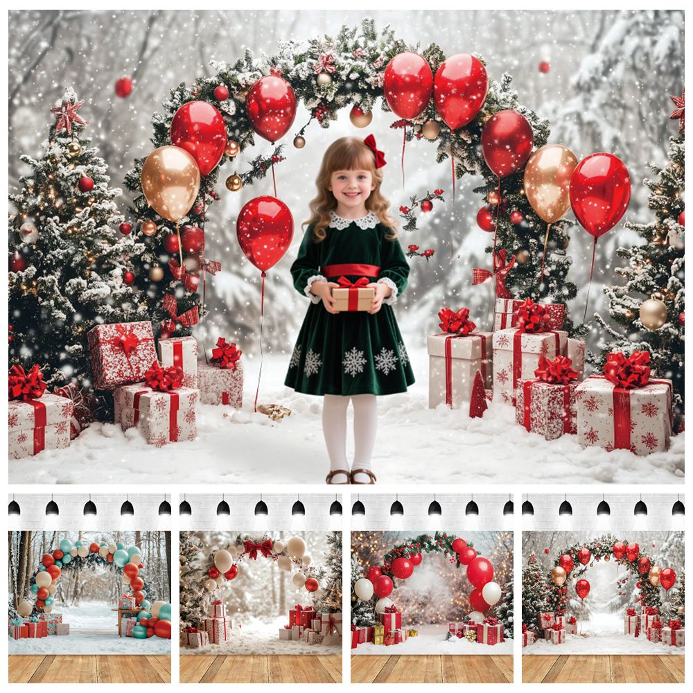Kids Outdoor Xmas Gifts - Sfondo fotografico natalizio invernale Palloncini ad