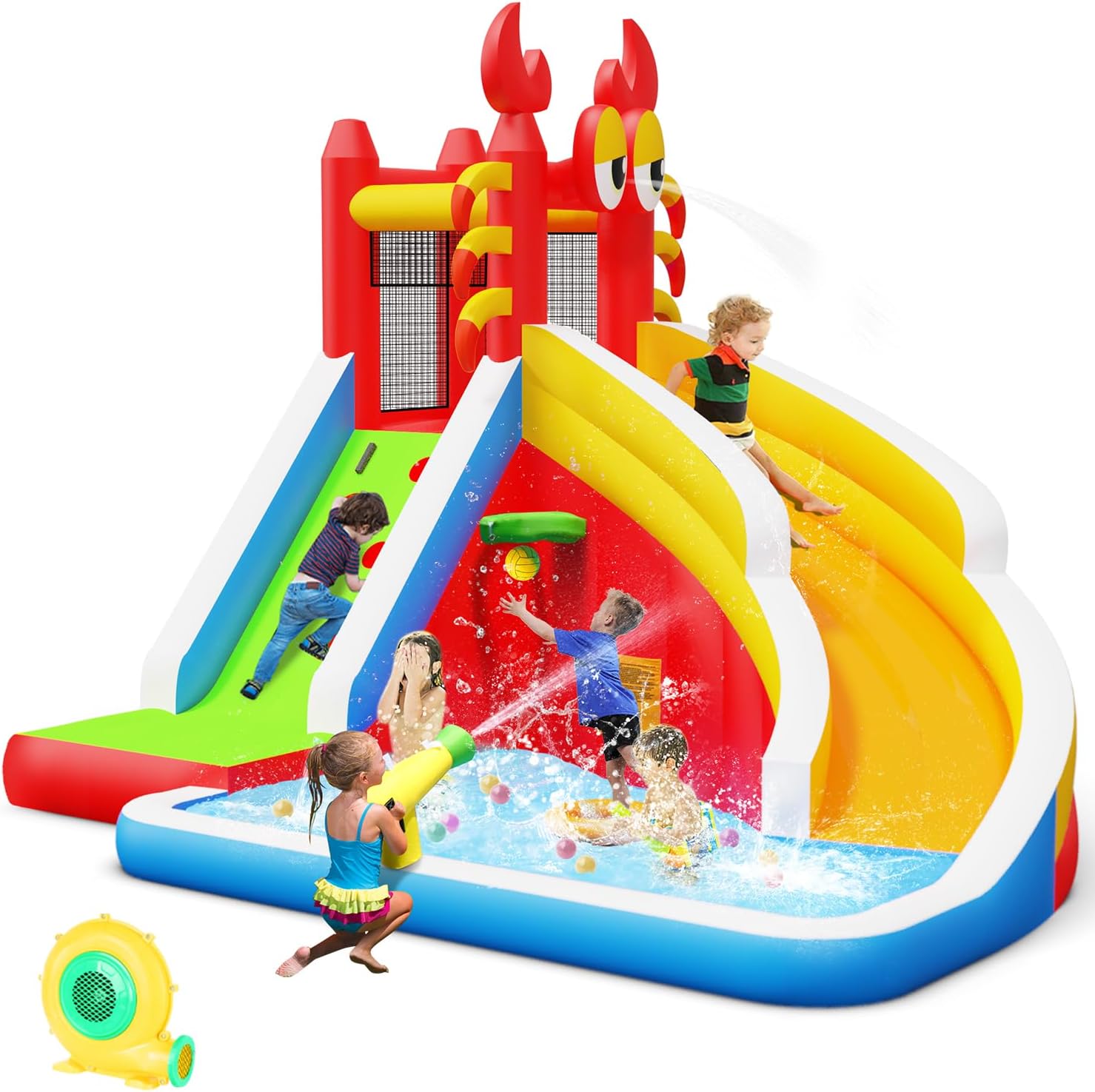 Kids Outdoor Bounce House - Grande Castello Gonfiabile con Scivolo d'Acqua