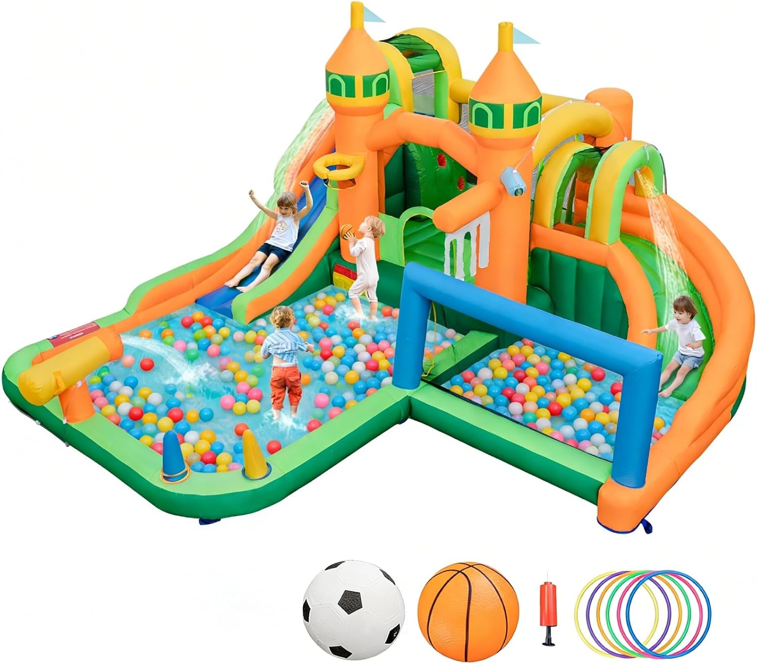 Kids Outdoor Bounce House - Parco Acquatico Gonfiabile 9-in-1 con Doppia