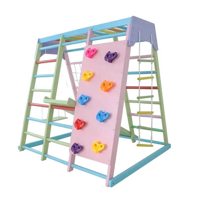 Kids Outdoor Swing And Slide - Set da arrampicata in legno per