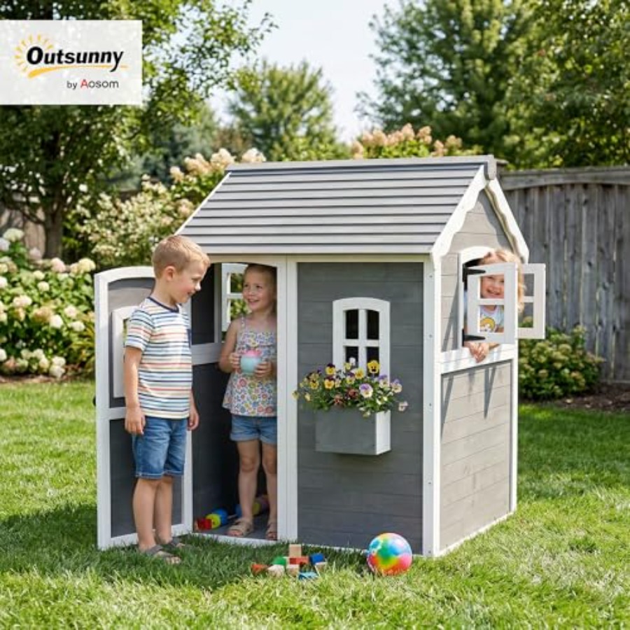 Casetta da gioco in legno per  - Kids Outdoor Playhouse recensione e prezzo